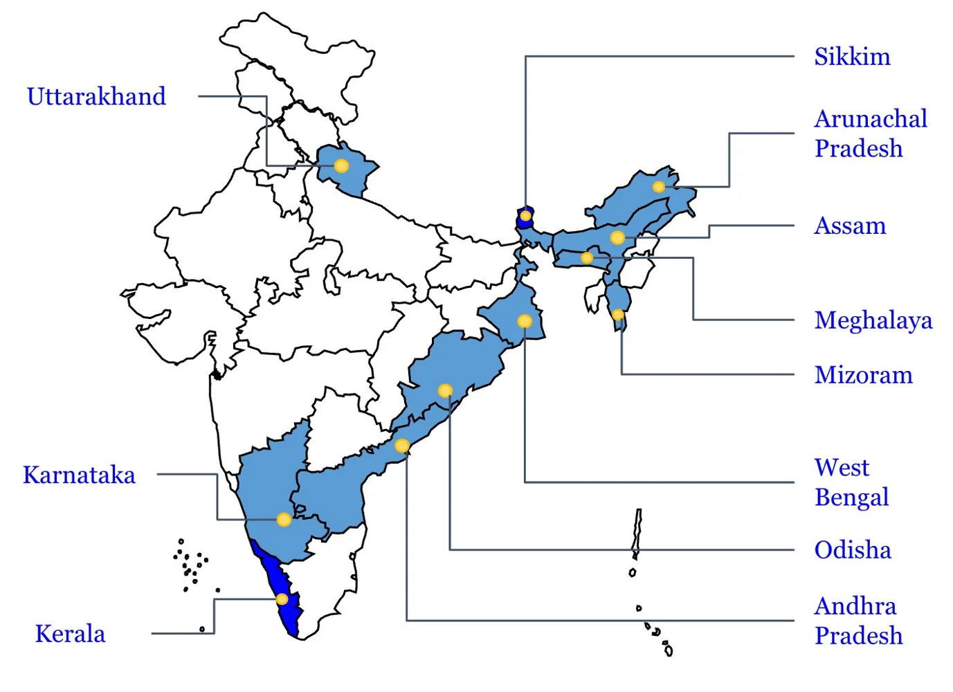 Map of India marking Amrita’s landslide field reach
