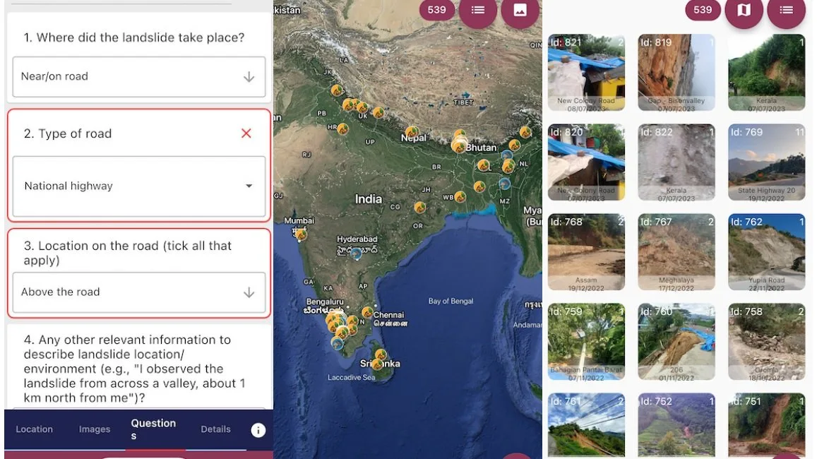 Landslide Tracker app screens